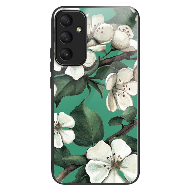 Capa de vidro temperado para Samsung Galaxy A55 5G Flores brancas