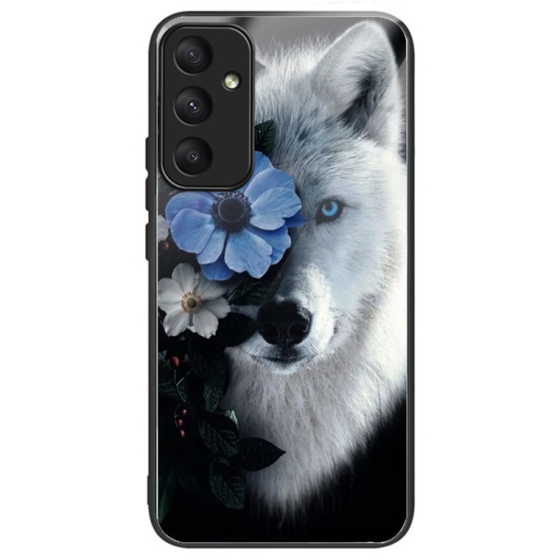 Capa para Samsung Galaxy A35 5G em vidro temperado com lobo e flor