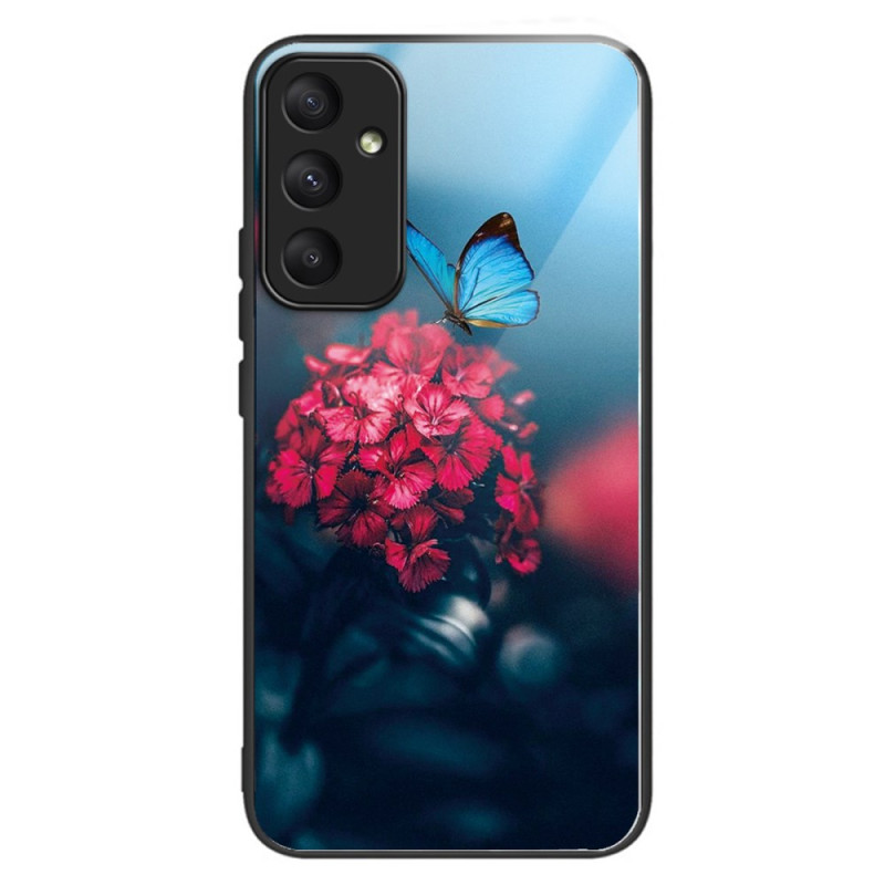 Capa de vidro temperado para Samsung Galaxy A35 5G Flores e borboleta