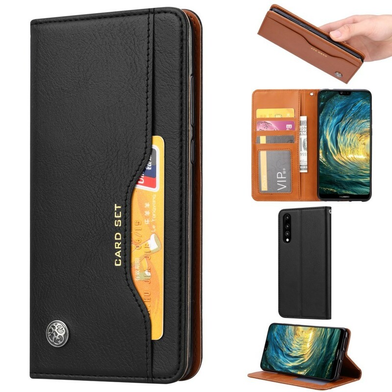 Capa Flip Huawei P20 Capa de cartão em pele