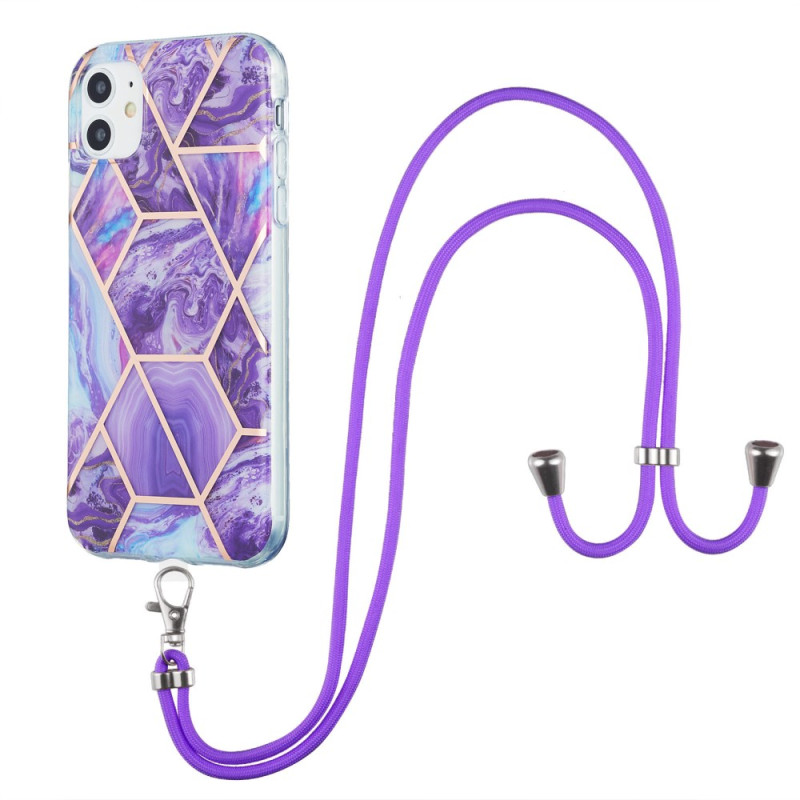 Capa com cordão para iPhone 11 Marble Dark Purple