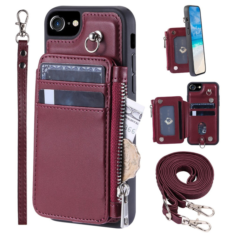 Coque iPhone SE 3 / SE 2 / 8 / 7 / 6s / 6 Portefeuille Blocage RFID avec Lanière et Bandoulière