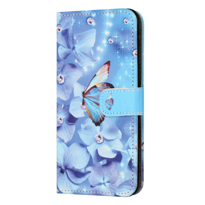 Capa para Xiaomi Redmi Note 13 4G azul com flores e borboleta