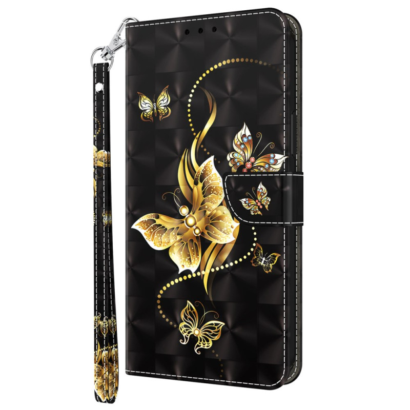 Capa para Xiaomi Redmi Note 13 Pro Plus 5G Gold Butterflies with Strap