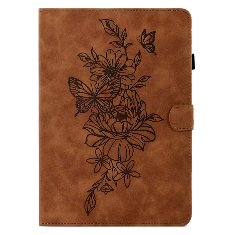 Capa de couro para Samsung Galaxy Tab A9 Flores e borboletas
