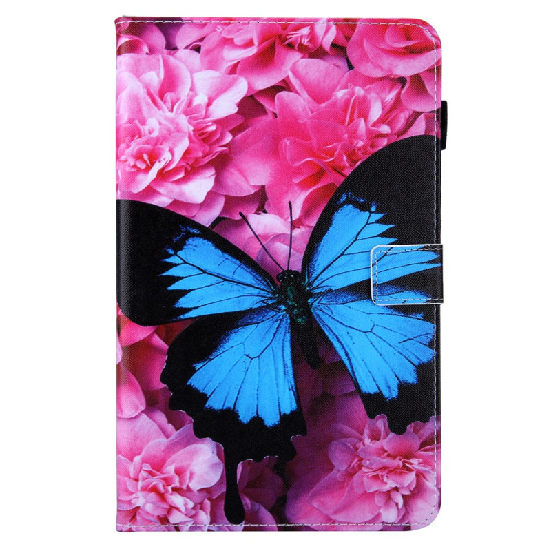 Capa para Samsung Galaxy Tab A11 Plus / A9 Plus Flor vermelha e borboleta azul