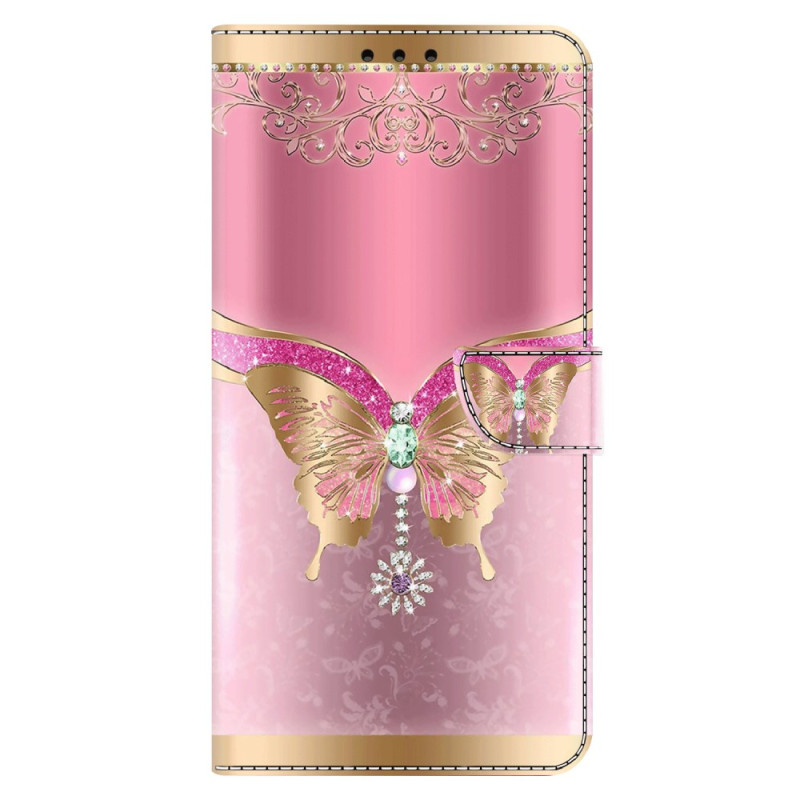 Capa Xiaomi Redmi Note 13 4G - Borboleta cor-de-rosa e dourada