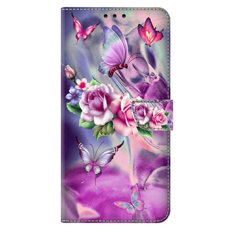 Capa para Xiaomi Redmi Note 13 4G Borboletas e flores roxas