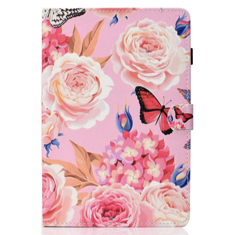 Capa para Samsung Galaxy Tab A7 Lite Flores e borboletas em fundo cor-de-rosa
