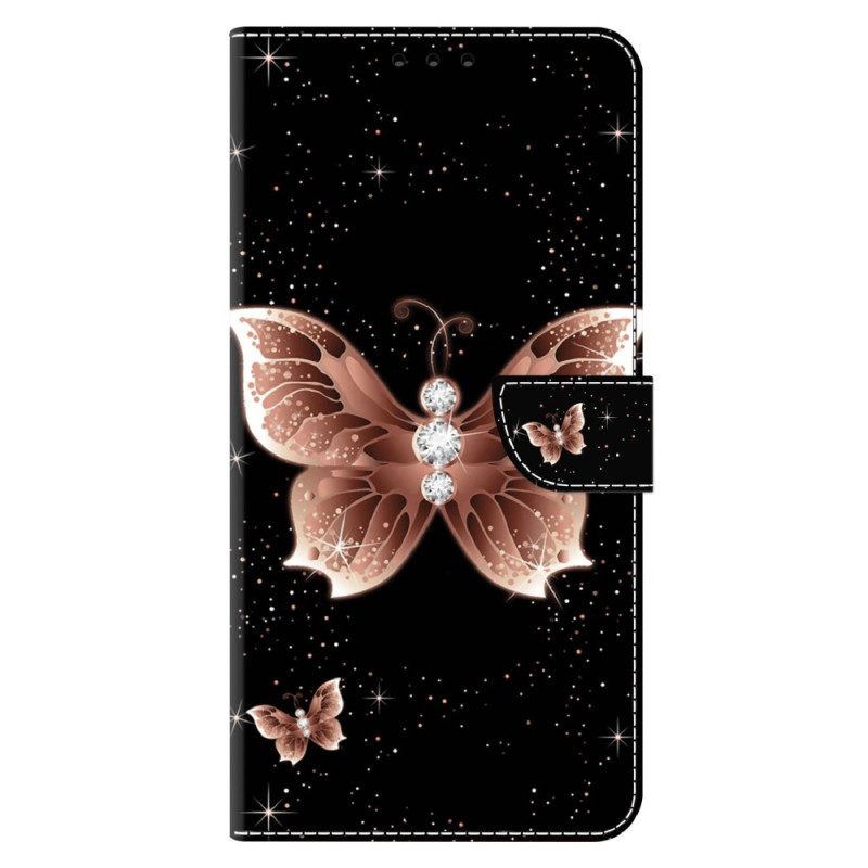 Capa Xiaomi Redmi Note 13 5G Borboletas de diamante cor-de-rosa