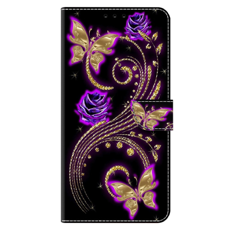 Capa para Xiaomi Redmi Note 13 5G Flores roxas e borboletas