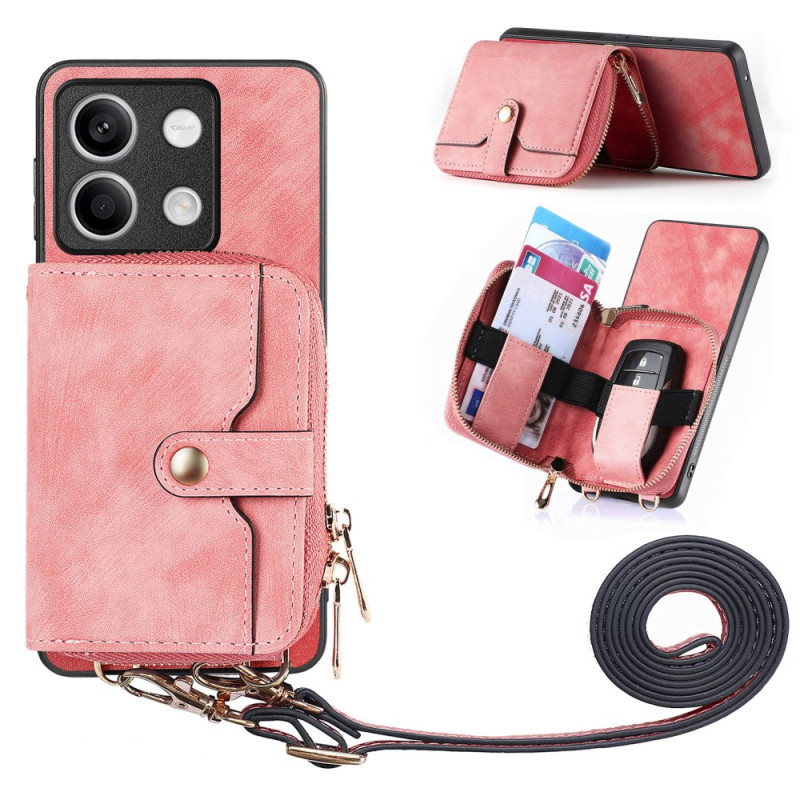 Capa retro Xiaomi Redmi Note 13 5G com bolso com fecho e correia