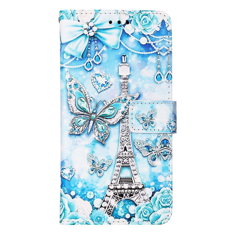 Xiaomi Redmi Note 13 Pro 4G / Poco M6 Pro 4G Capa com alça para torre Eiffel e borboleta