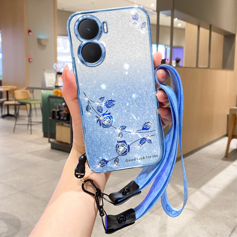 Capa para Huawei Nova 12 SE com alça de flores e strass