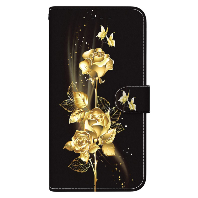 Oppo Reno 11F 5G Capa com fita adesiva dourada com borboletas e rosas