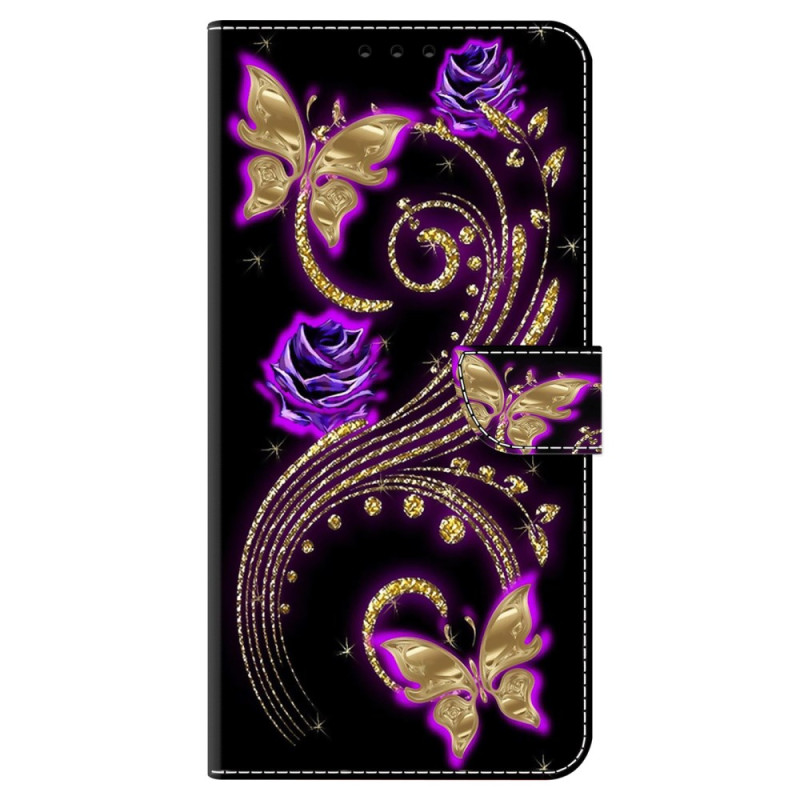 Capa para Oppo A58 Flores roxas e borboletas