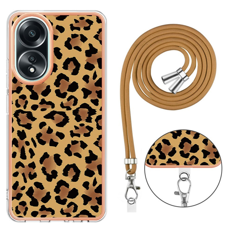 Capa com cordão para Oppo A58 Leopard Print