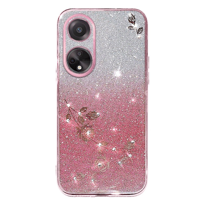 Capa KADEM para Oppo A58 com flores e strass