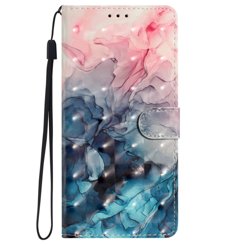 Capa com cordão para Oppo A78 Rosa e Azul com padrão de mármore 3D