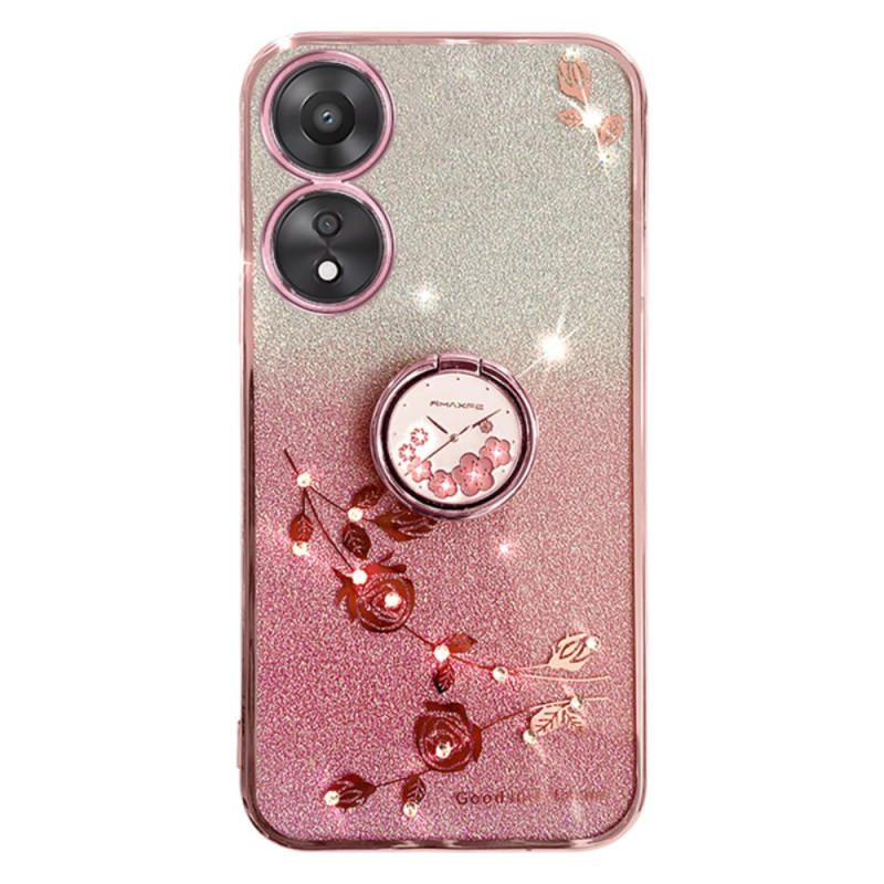 Capa Oppo A78 5G com flor e anel de suporte de strass KADEM