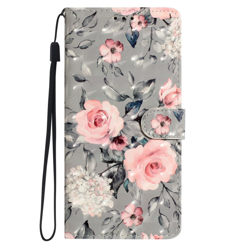 Oppo A98 5G Capa com alça
 de flores cor-de-rosa