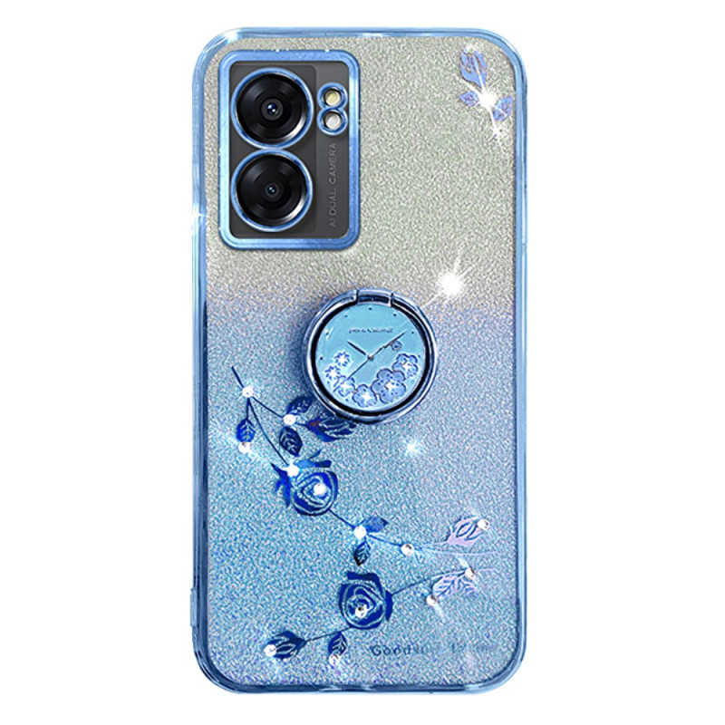 Capa Oppo A77 5G / A57 5G com flor e anel de suporte de strass KADEM