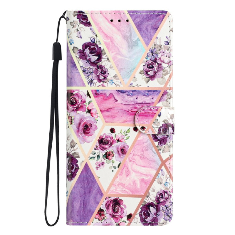 Capa Oppo A77 5G / A57 5G / 4G Marble Purple Flowers Strap
