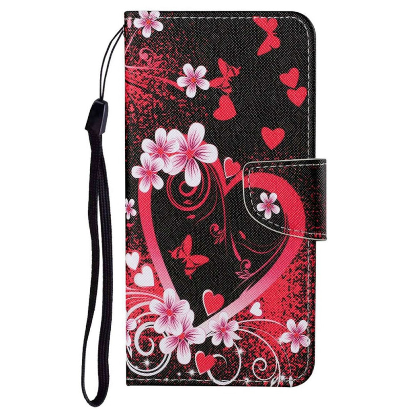 Capa com cordão para Oppo A96 Red Heart