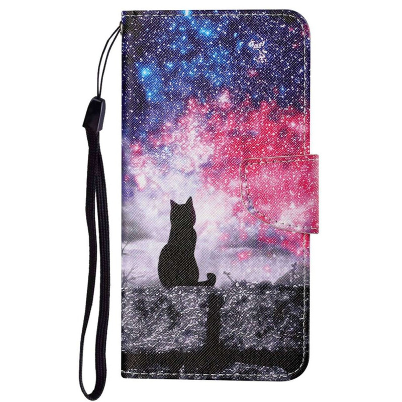 Capa para Oppo A96 Starry Sky e Cat Strap