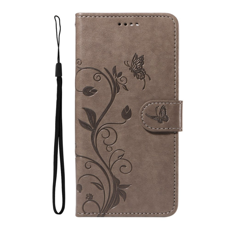 Capa Xiaomi Redmi A3 Design Butterflies and Flowers with Strap