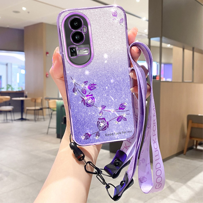 Capa para Oppo Reno 10 Pro Plus com padrão floral e strass KADEM