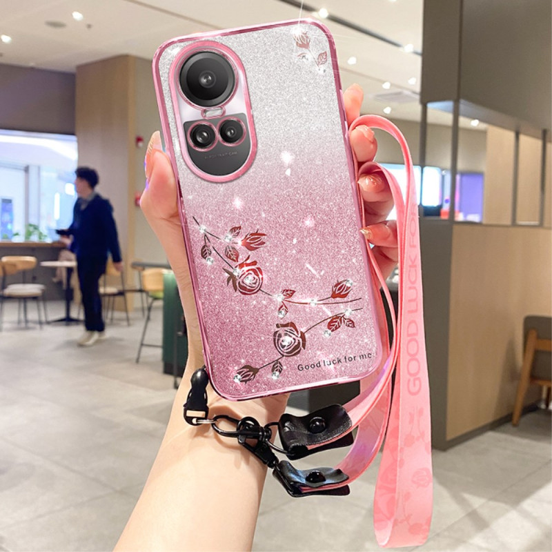 Capa Oppo Reno 10 / 10 Pro com flores e strass