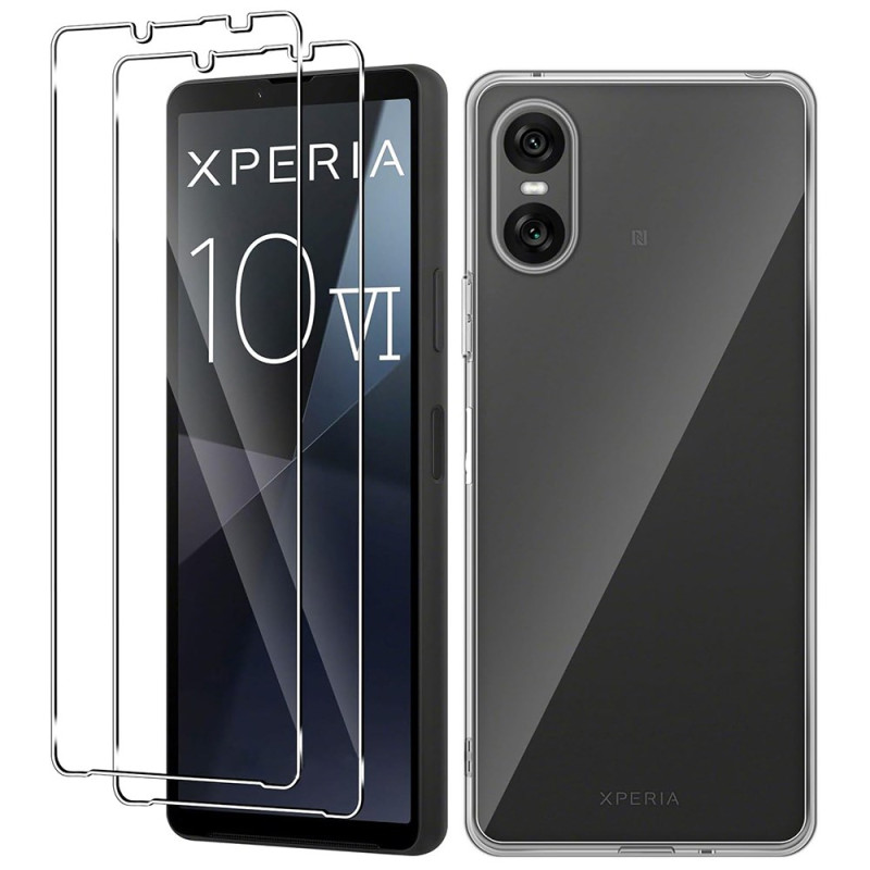 Capa transparente para Sony Xperia 10 VI com 2 películas de vidro temperado