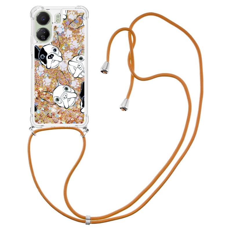 Xiaomi Redmi 13C 4G/5G/Poco C65 Capa com cordão e padrão brilhante