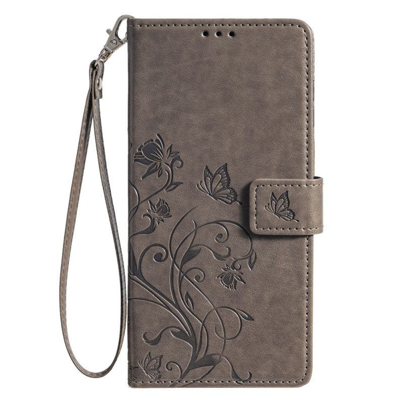 Capa com cordão para Realme 12 Plus 5G Flores e borboletas