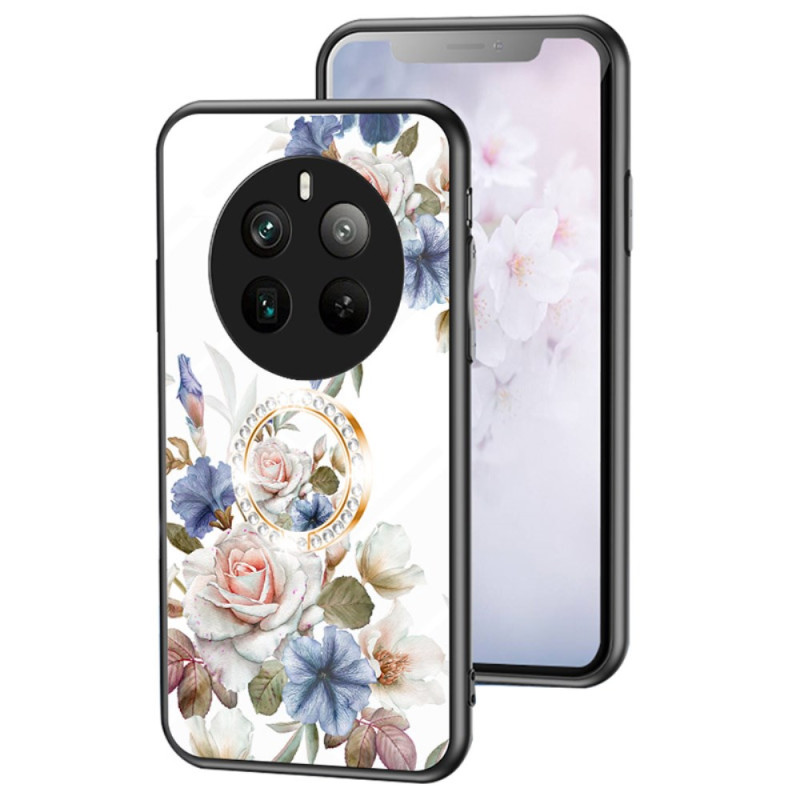 Capa Realme 12 Pro 5G / 12 Pro Plus 5G Anel de suporte floral em vidro temperado