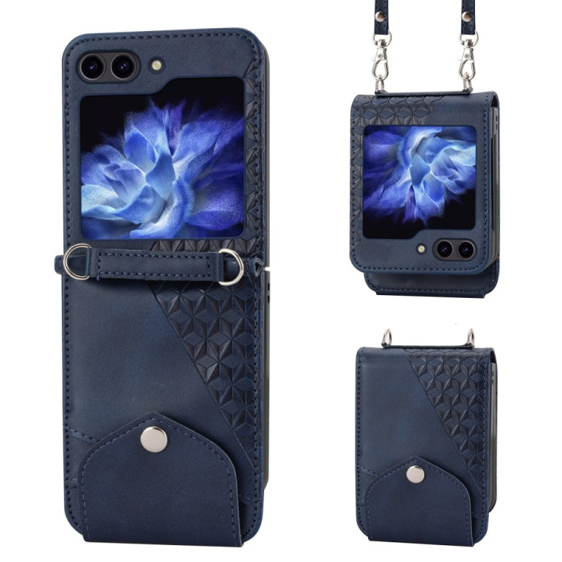Samsung Galaxy Z Flip 7 FE / Z Flip 6 Mock Leather Case Frieze com alça para o ombro