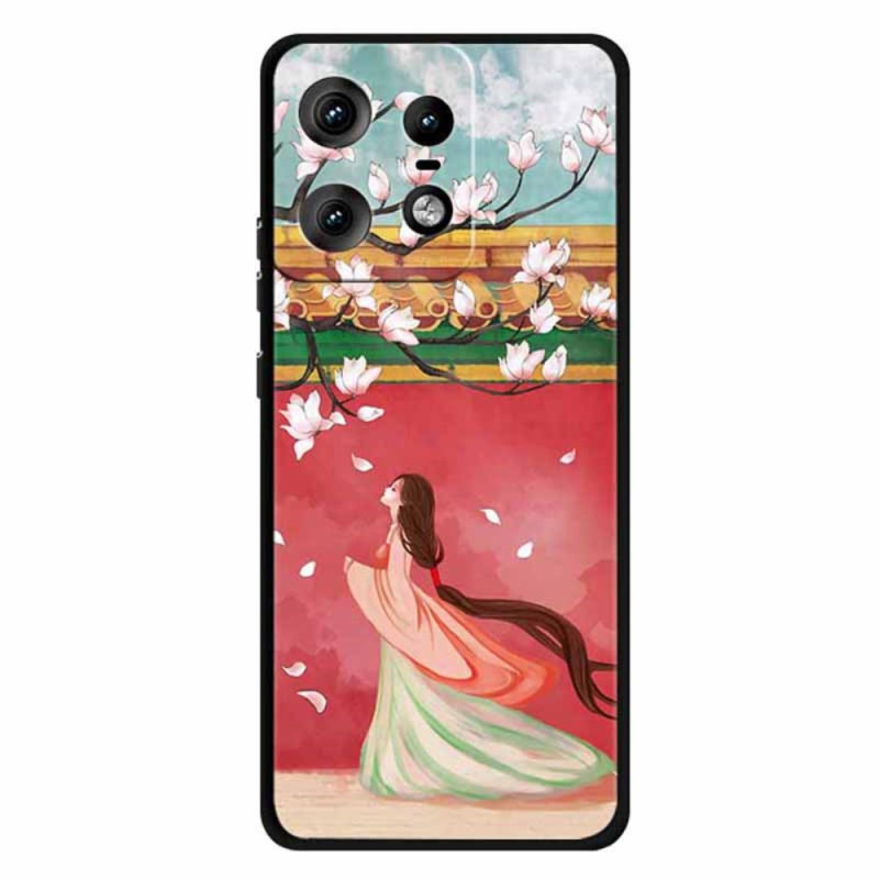 Capa de mulher para Motorola Edge 50 Pro com flores de pêssego