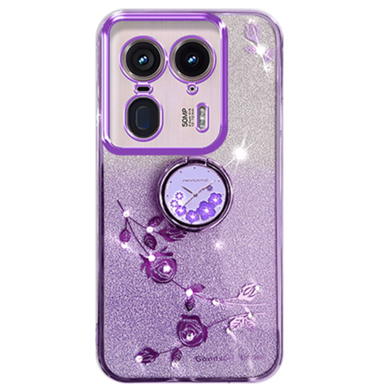 Capa Motorola Edge 50 Ultra Suporte para flores e anéis de strass KADEM