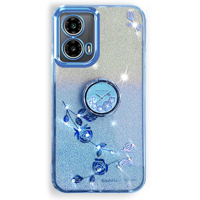 Capa Motorola Edge 50 Fusion Flores e Strass Anel-Suporte