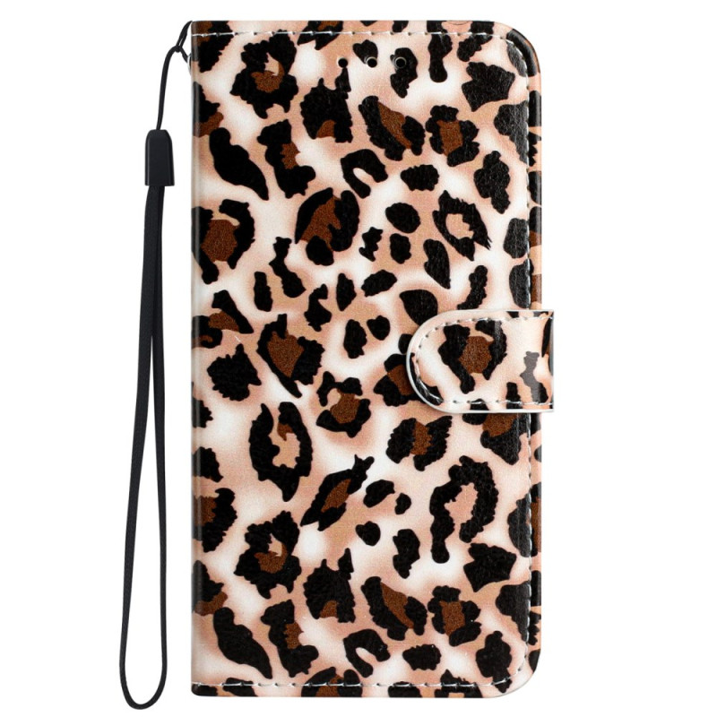 Capa para iPhone 16 com padrão de leopardo e alça