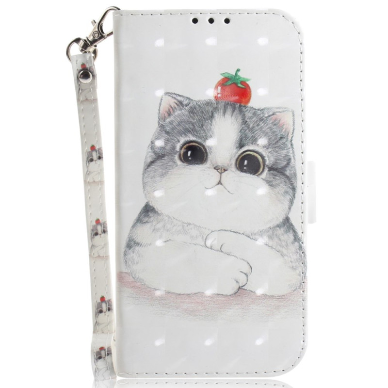 Capa para iPhone 16 Gato giro com cordão de pescoço