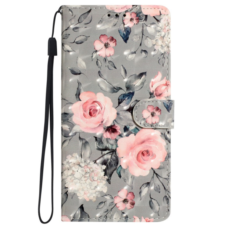 Capa para iPhone 16 Print Flowers com cordão de pescoço