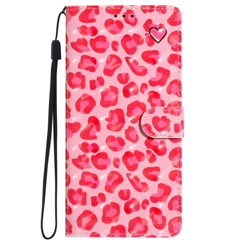 Capa com cordão de pescoço com estampado de leopardo rosa para iPhone 16