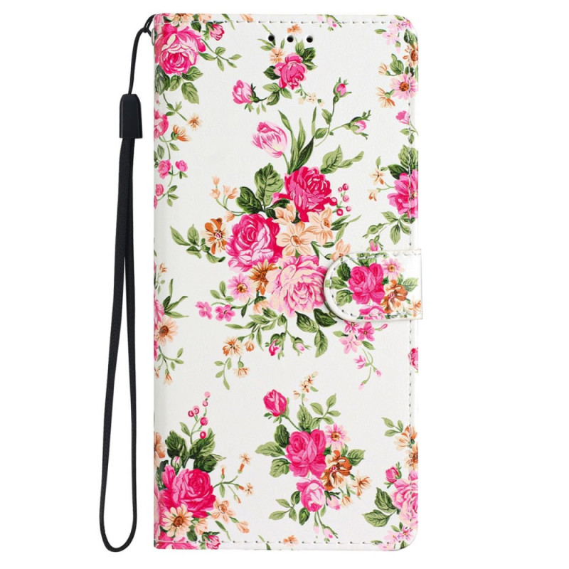 Capa iPhone 16 Flores vermelhas com cordão de pescoço