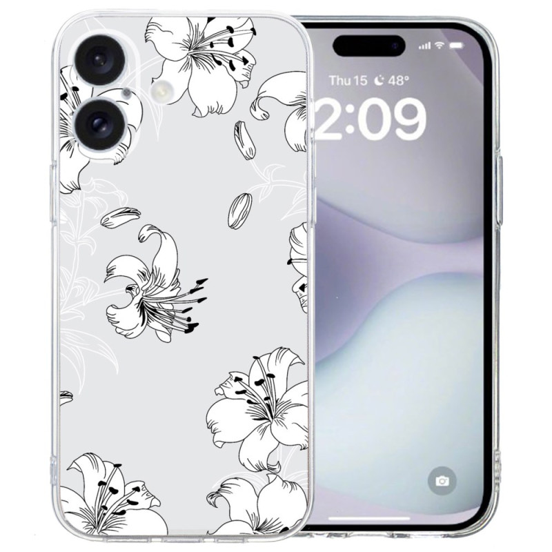 Capa iPhone 16 Borda transparente Flores brancas