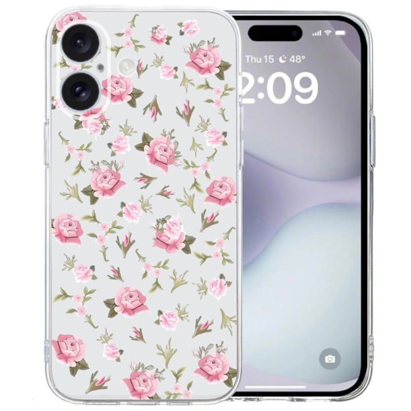 Capa iPhone 16 Borda transparente Flores cor-de-rosa