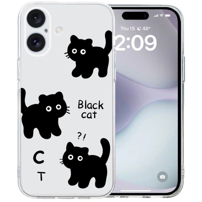 Capa iPhone 16 Transparent Edge Black Cats