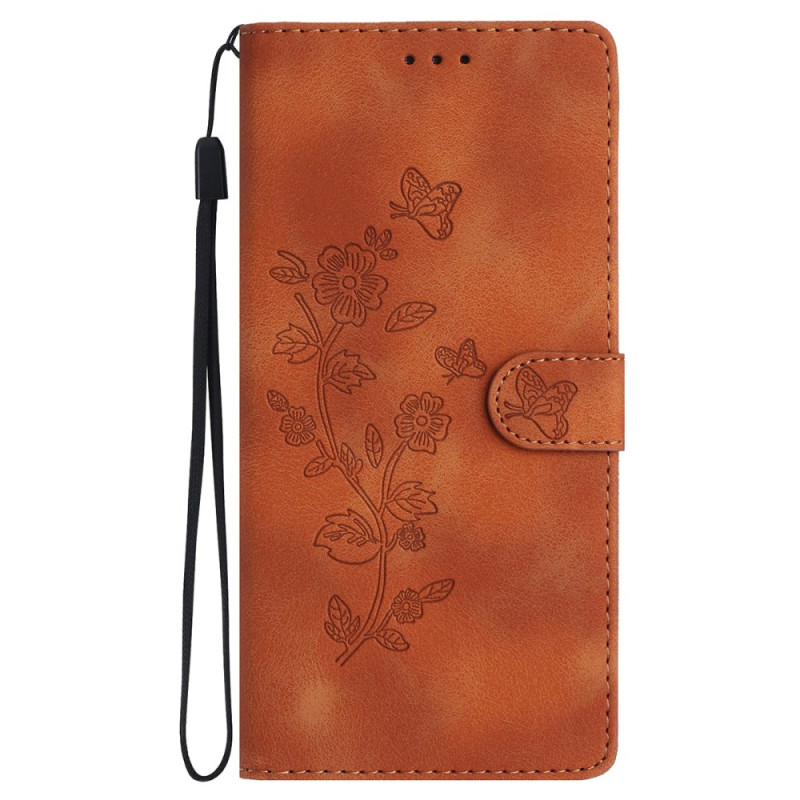 Capa para iPhone 16 Flores impressas com cordão de pescoço