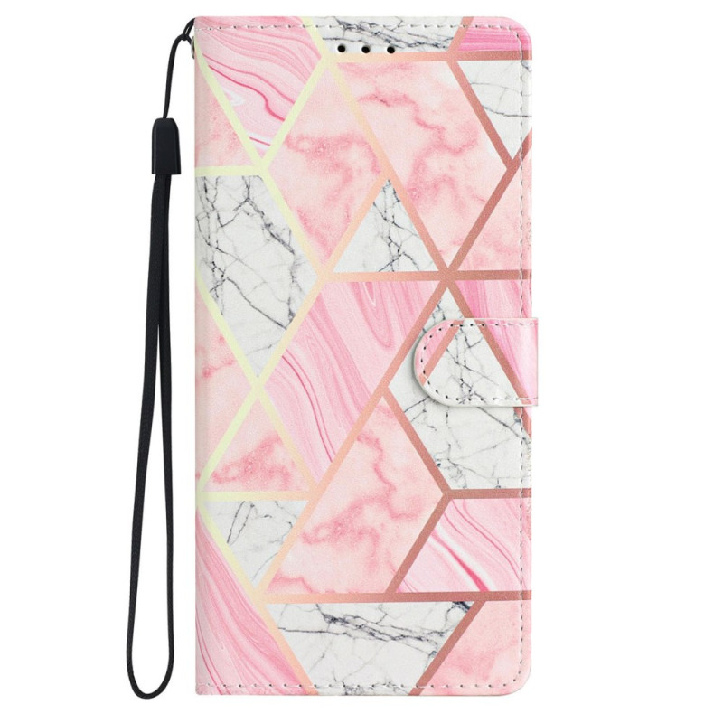 Capa para iPhone 16 Plus Marble Pink com cordão de pescoço